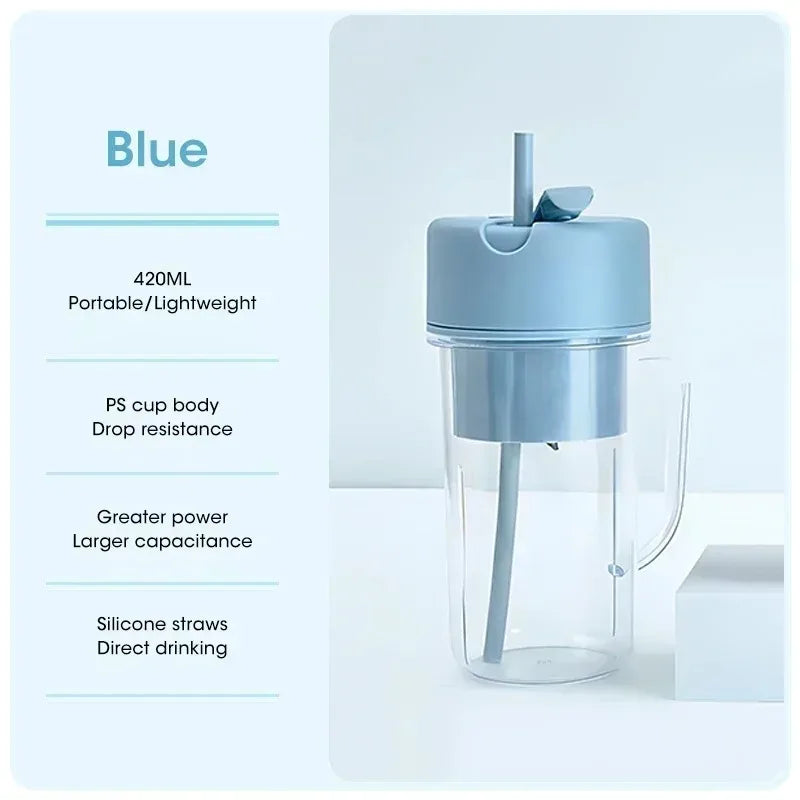 Portable USB Rechargeable Electric Juicer Cup 300ml With Straw Fruit Blender For Smoothie Shakes Home Outdoor Office Peaceful Pleasures Health and Wellness Blue