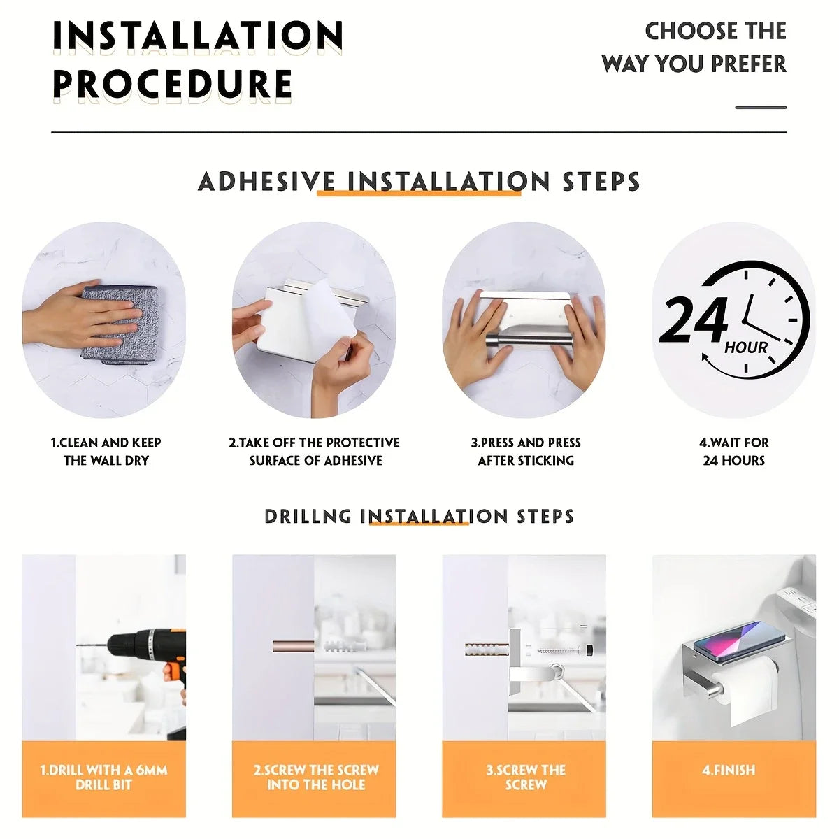Stainless Steel Wall-Mounted Toilet Paper Holder with Shelf