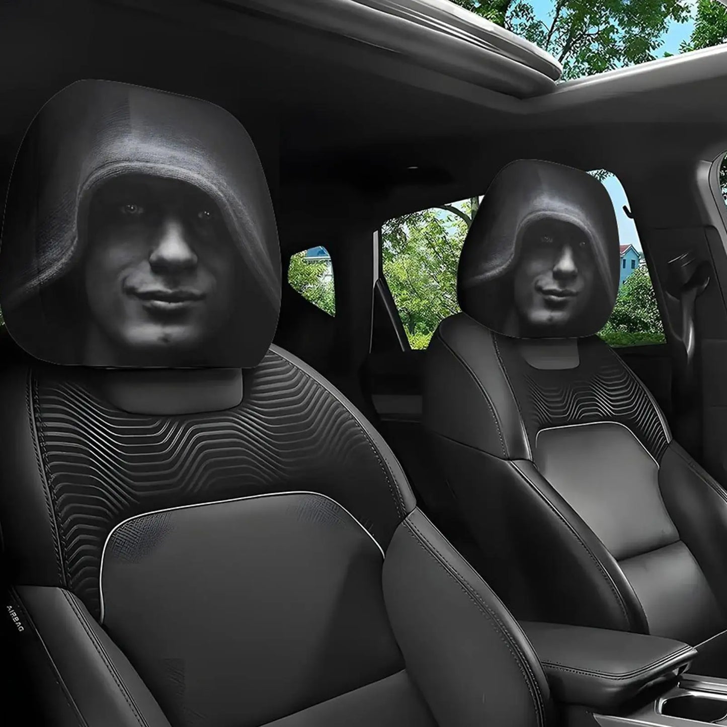 Dark Mystery Portrait Car Headrest Cover | Universal Elastic Fit