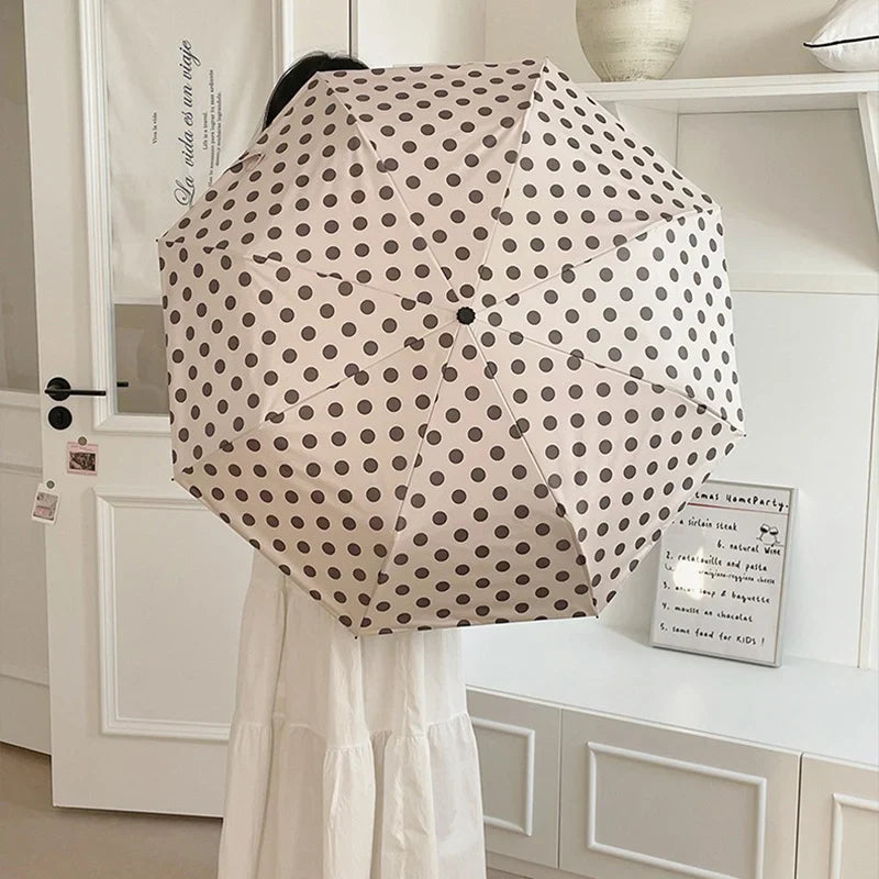 Retro Dot Folding UV Sun Umbrella – Portable & Auto Open