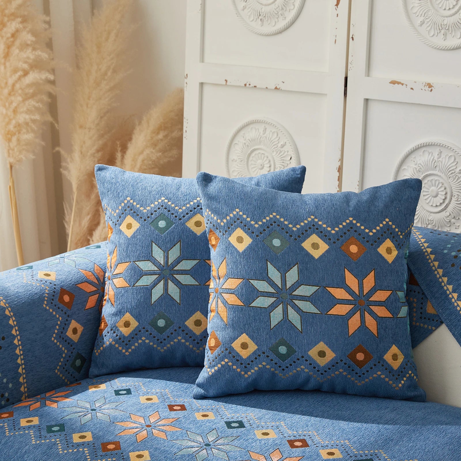 Boho Chenille Couch Sofa Covers Geometric Decor for Sofa Seater Non Slip Sectional l Shaped Furniture Protector for Home Room Peaceful Pleasures Health and Wellness