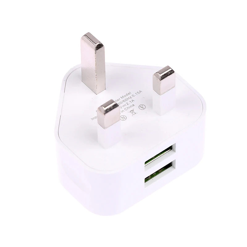 Dual Port USB Wall Charger 5V/2.1A UK 3 Pin Plug Adapter