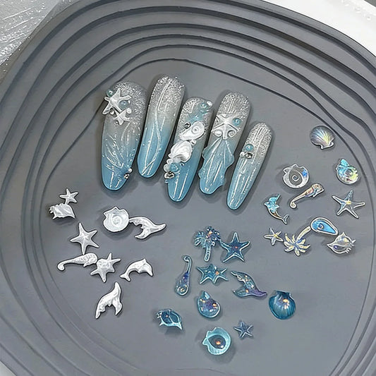 50pcs Ocean Series Nails Charms 3D Resin White Pearl Shell Star Dolphin Rhinestones Jewelry Flash Nail Art Decorations Accessory Peaceful Pleasures Health and Wellness