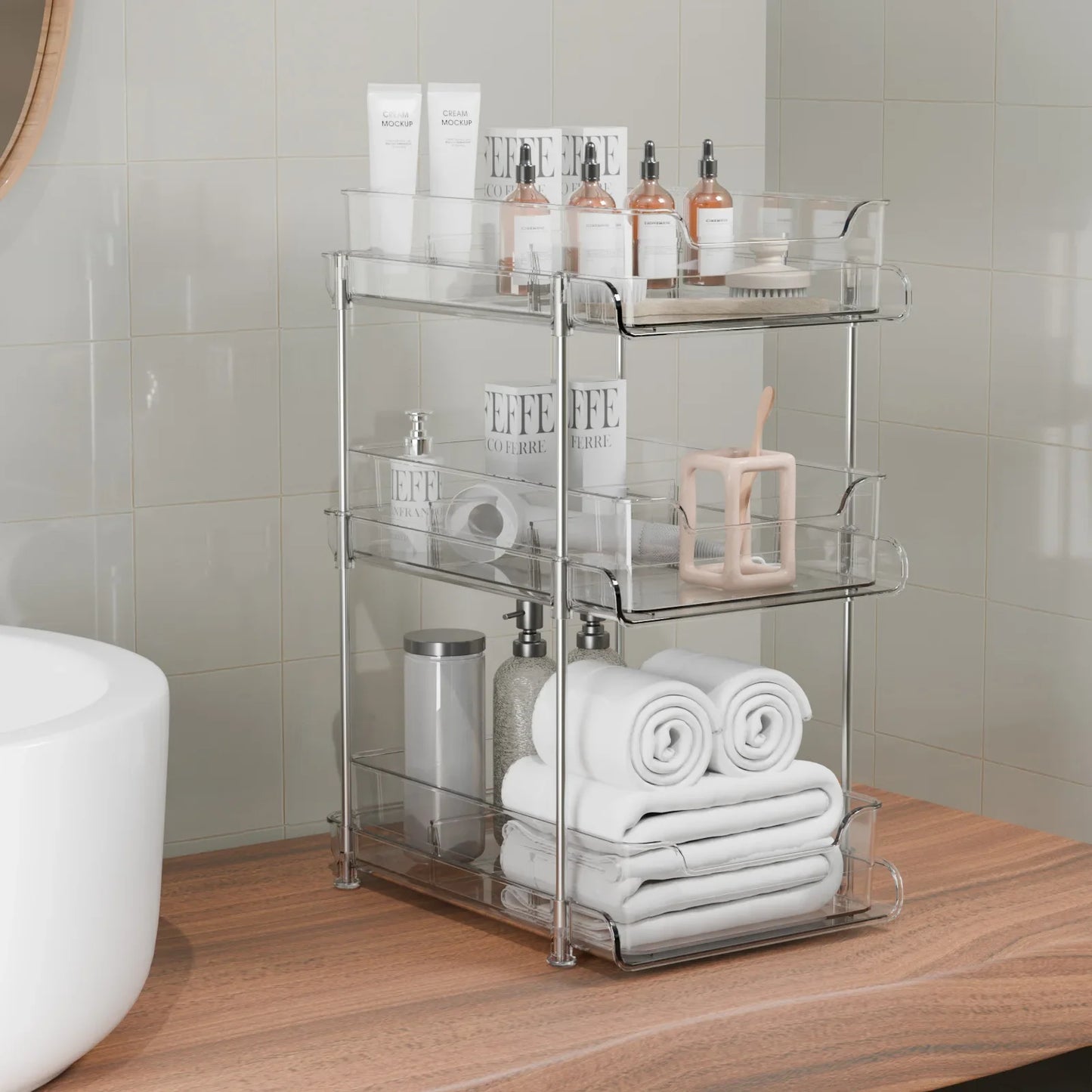 2-Tier Sliding Under Sink Organizer – Acrylic Cabinet Basket