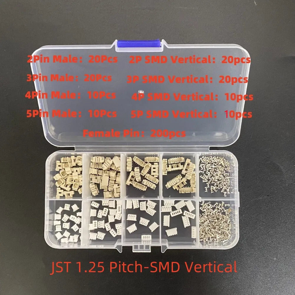 1Box JST SH1.0/1.25mm/PH 2.0/SM/SYP/XH 2.54mm/KF2510/VH 3.96mm Pitch Terminal Kit Male Female Housing Pin Header JST Connector Peaceful Pleasures Health and Wellness JST 1.25mm Vertical