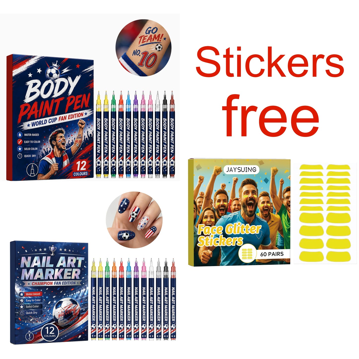 12-Piece Football Nail Art Marker Set – Quick-Dry Soccer Pens