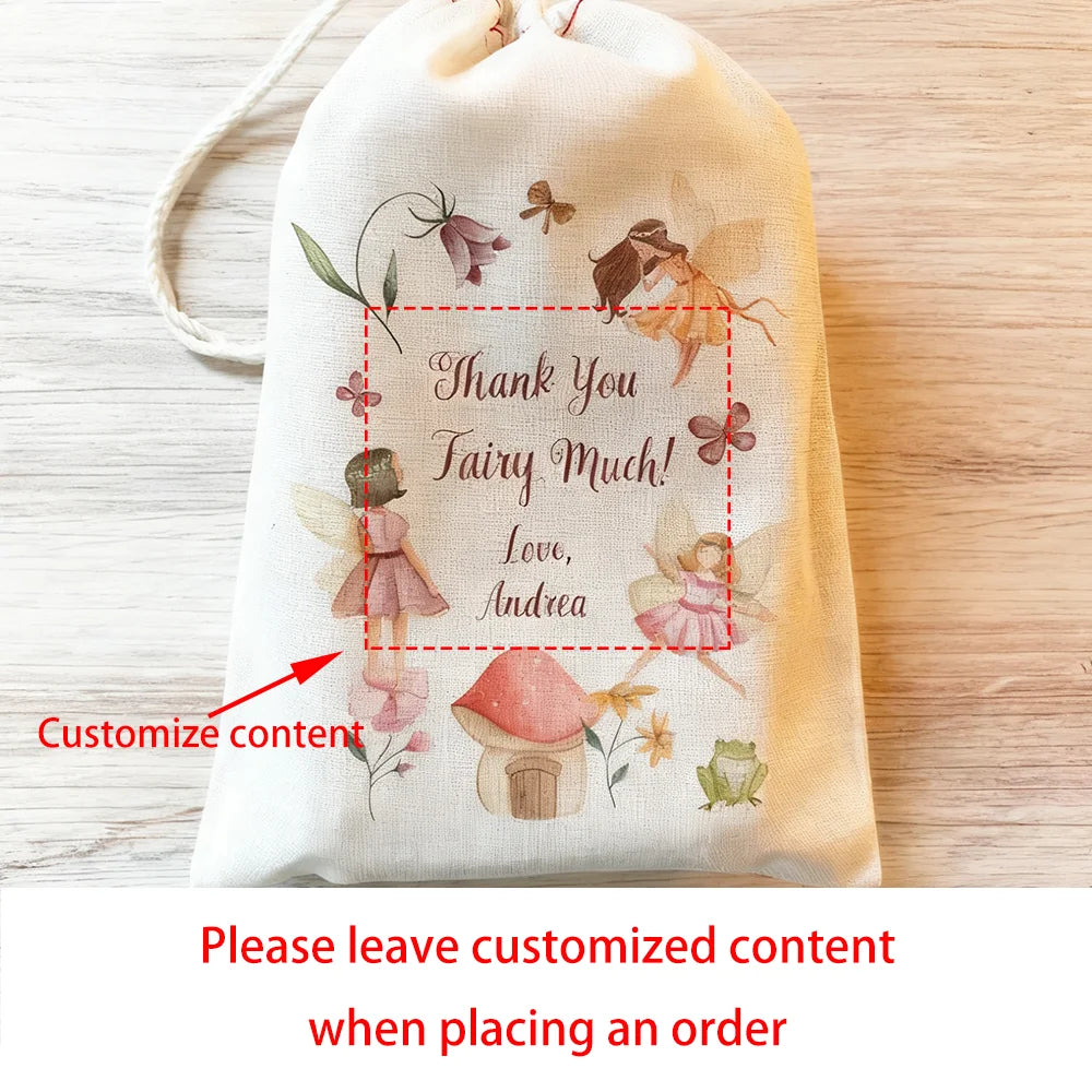 5-Pack Personalized Fairy Drawstring Gift Bags | Party Favors