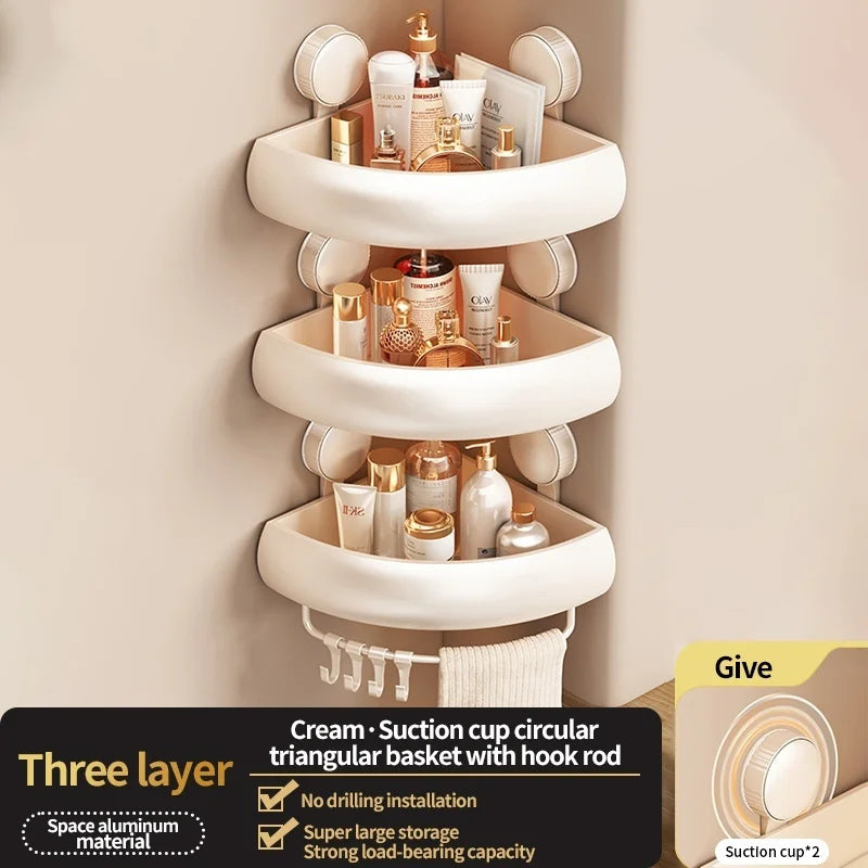 No-Drill Suction Cup Aluminum Bathroom Shelf Wall Organizer
