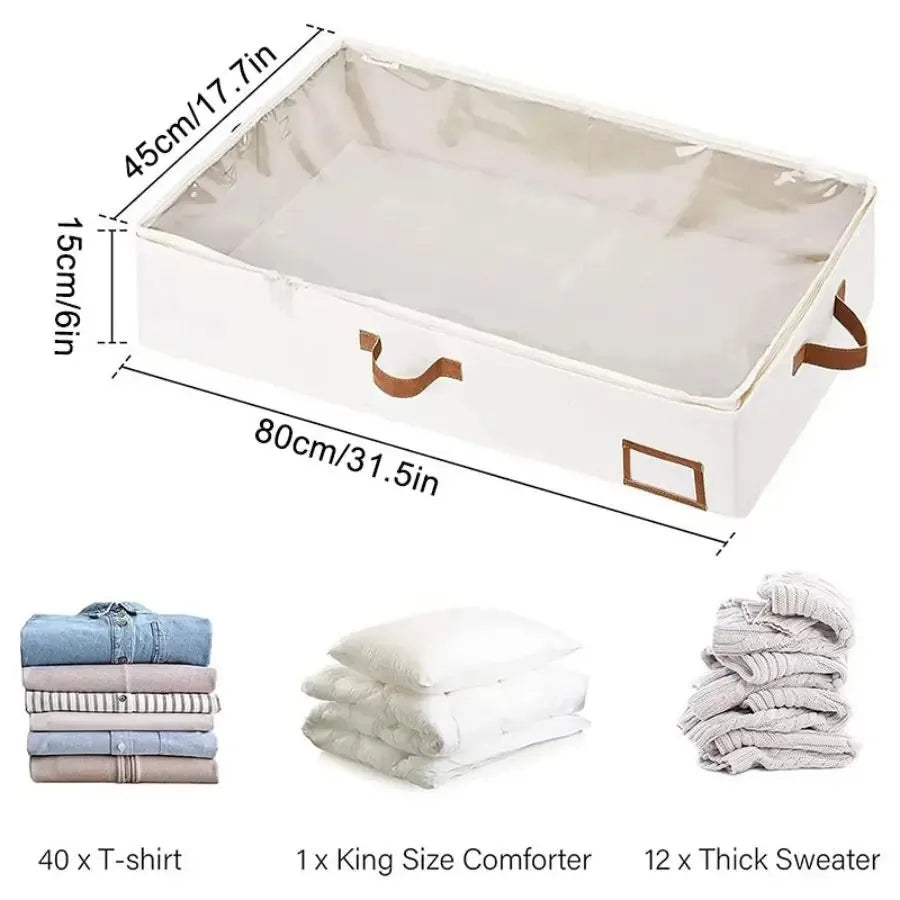 Foldable Underbed Organizer, Bedroom Blanket Clothes Quilt Storage Bag with Clear Window and 4 Handles, 31.5 x 17.7 x 5.9 Inches Peaceful Pleasures Health and Wellness