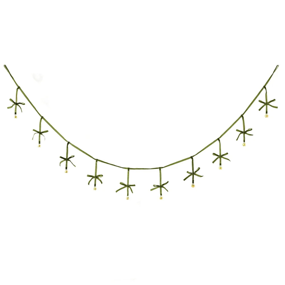 Christmas Velvet Bow Bell Garland 180cm | Holiday Tree Decor