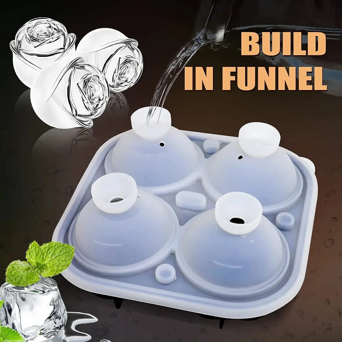 3D Rose Ice Cube Mold – 2.5" Silicone Flower Ice Tray, 4 Giant