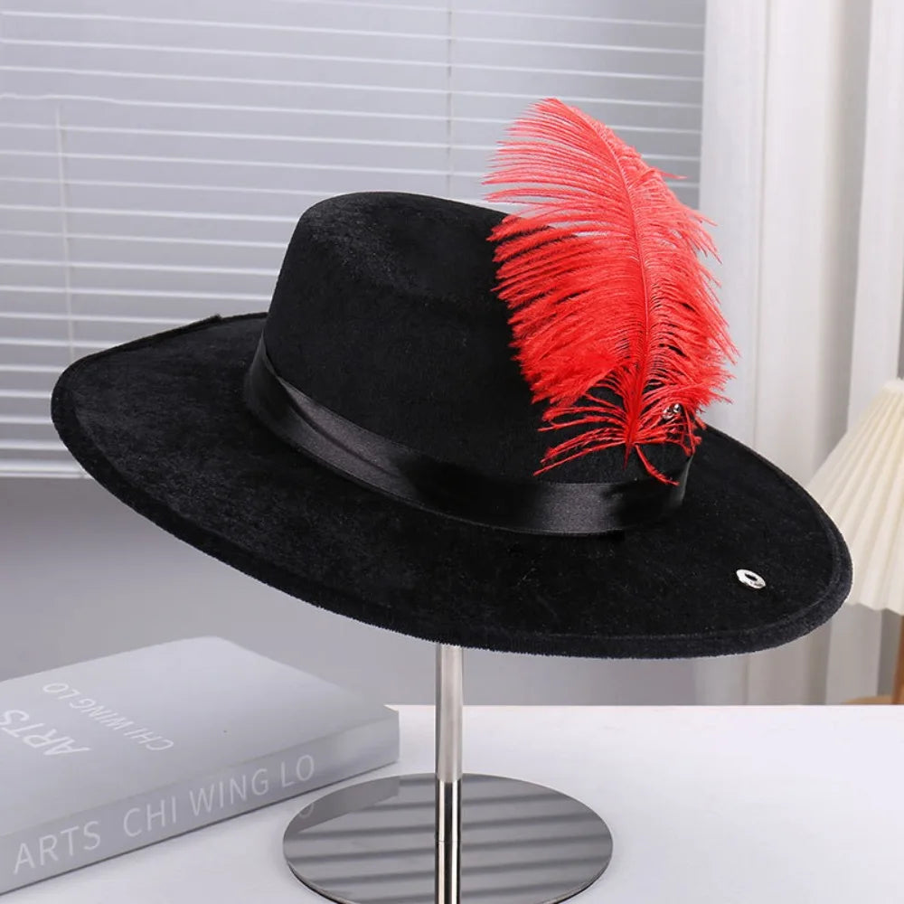 Black Snowman Costume Hat with Simulated Feathers Artistic Felt Hat Sun Protection Retro Top Hat Role Play Costume Cosplay Peaceful Pleasures Health and Wellness B