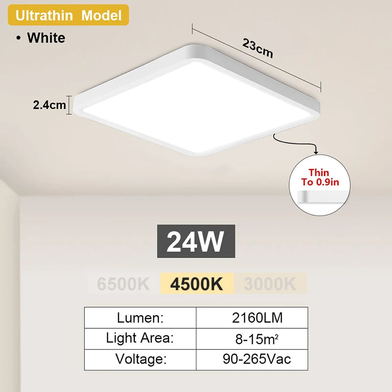 Square Ultrathin LED Ceiling Light 24W 36W – Dimmable Modern