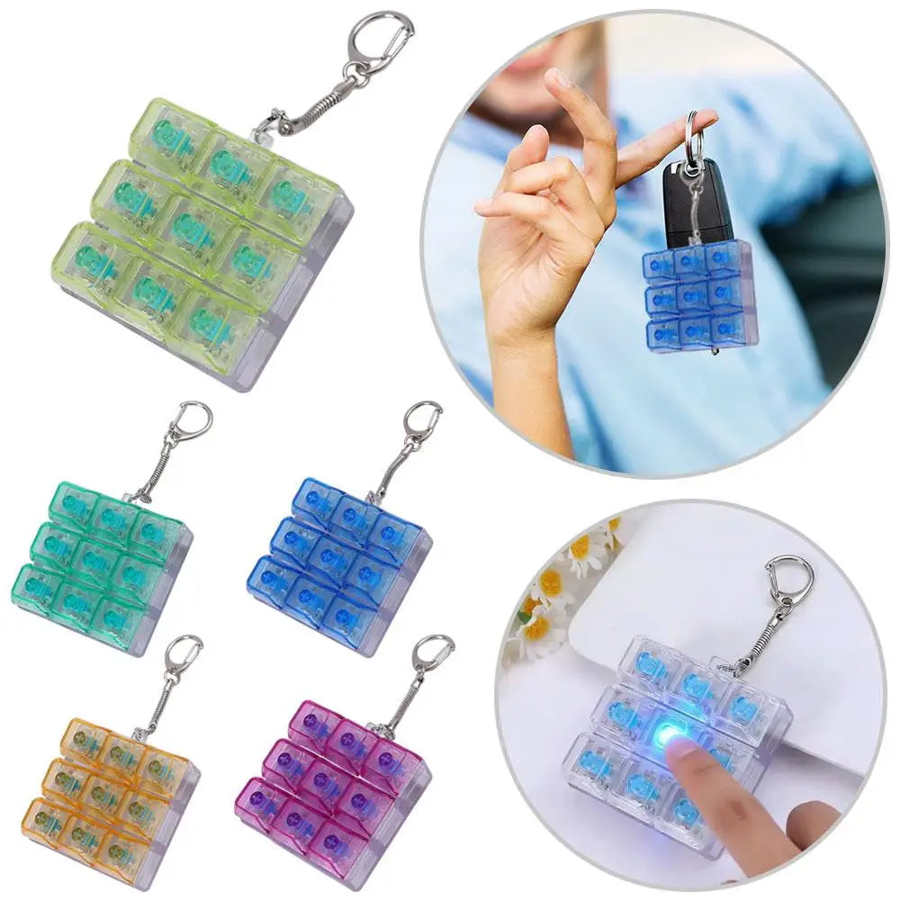 Lightweight Versatile Decompression Keychain Fingertip Press Luminous Button Toy Protable 9-key Keyboard Relieve Anxiety Toys Peaceful Pleasures Health and Wellness