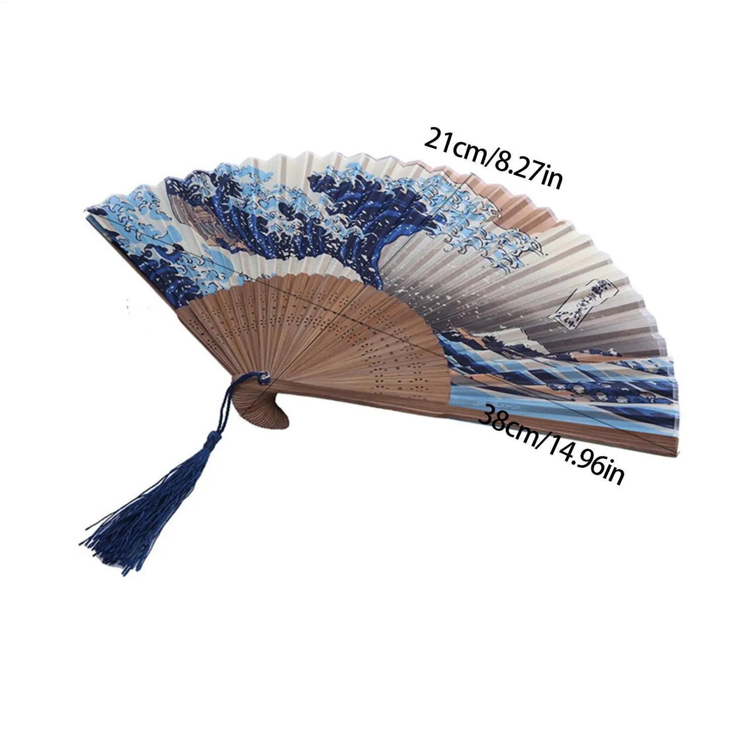 Bamboo Silk Folding Hand Fan – Japanese Wave Design | Gift