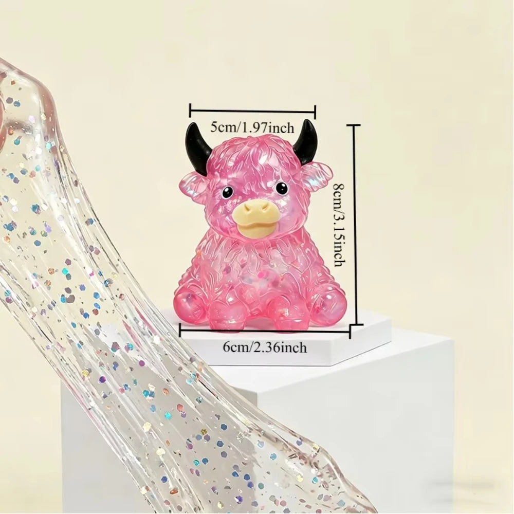 Cute Highland Cow Squeeze Toys Maltose Squishy Glitter Soft Animal Slow Rising Anti Stress Relieve Anxiety Sensory Fidget Toy Peaceful Pleasures Health and Wellness