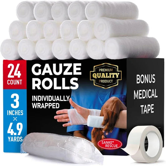 7.5/10cm X 4.5m Cotton PBT Elastic Bandage Medical Supply Conforming First Aid Gauze Rolls for Wound Dressing Emergency Care Peaceful Pleasures Health and Wellness 7.5cmX24