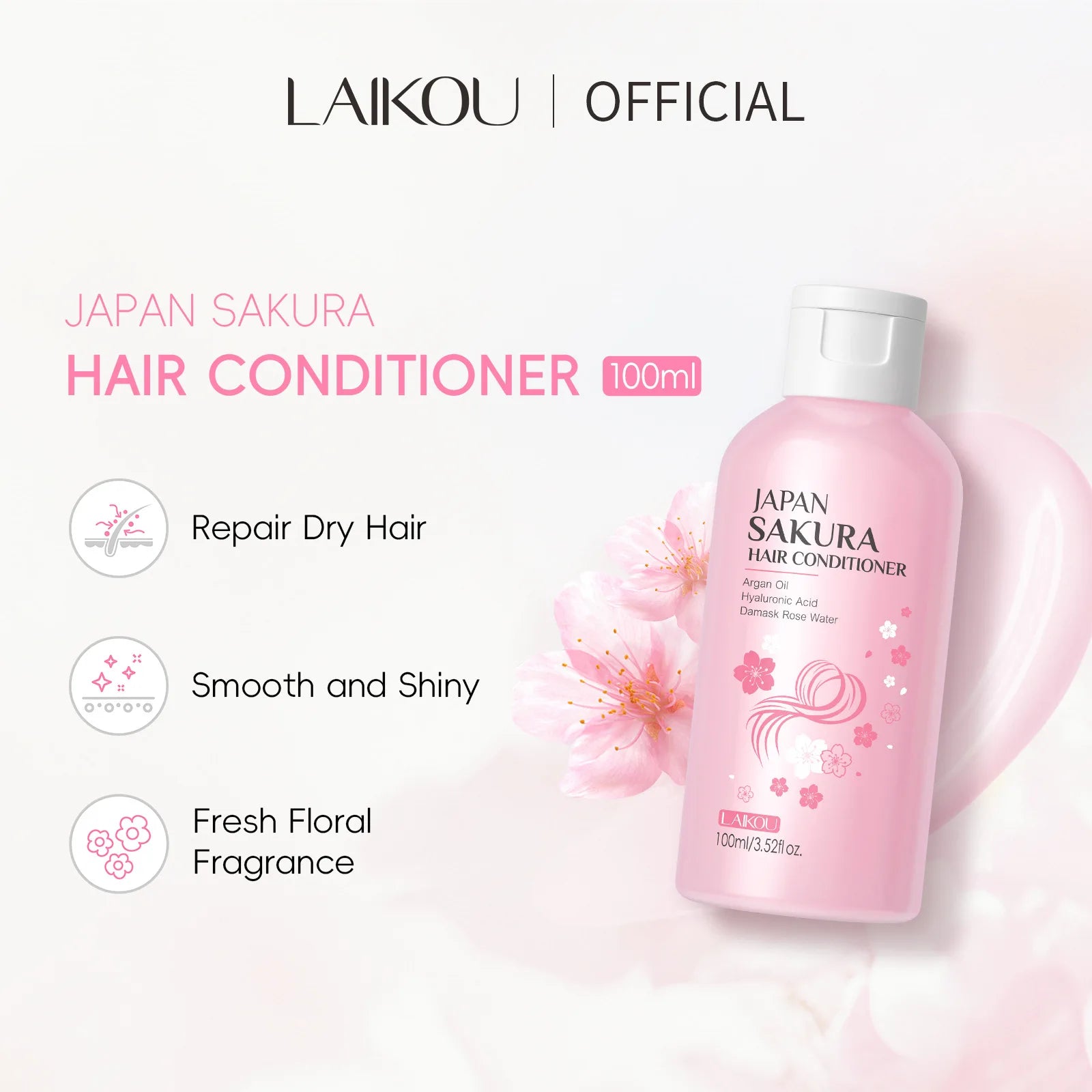 LAIKOU Sakura Shampoo And Hair Conditioner Cherry Blossom Nourishing Repair Dry Hair Smooth Anti Frizz Moisturizing Hair Care Peaceful Pleasures Health and Wellness