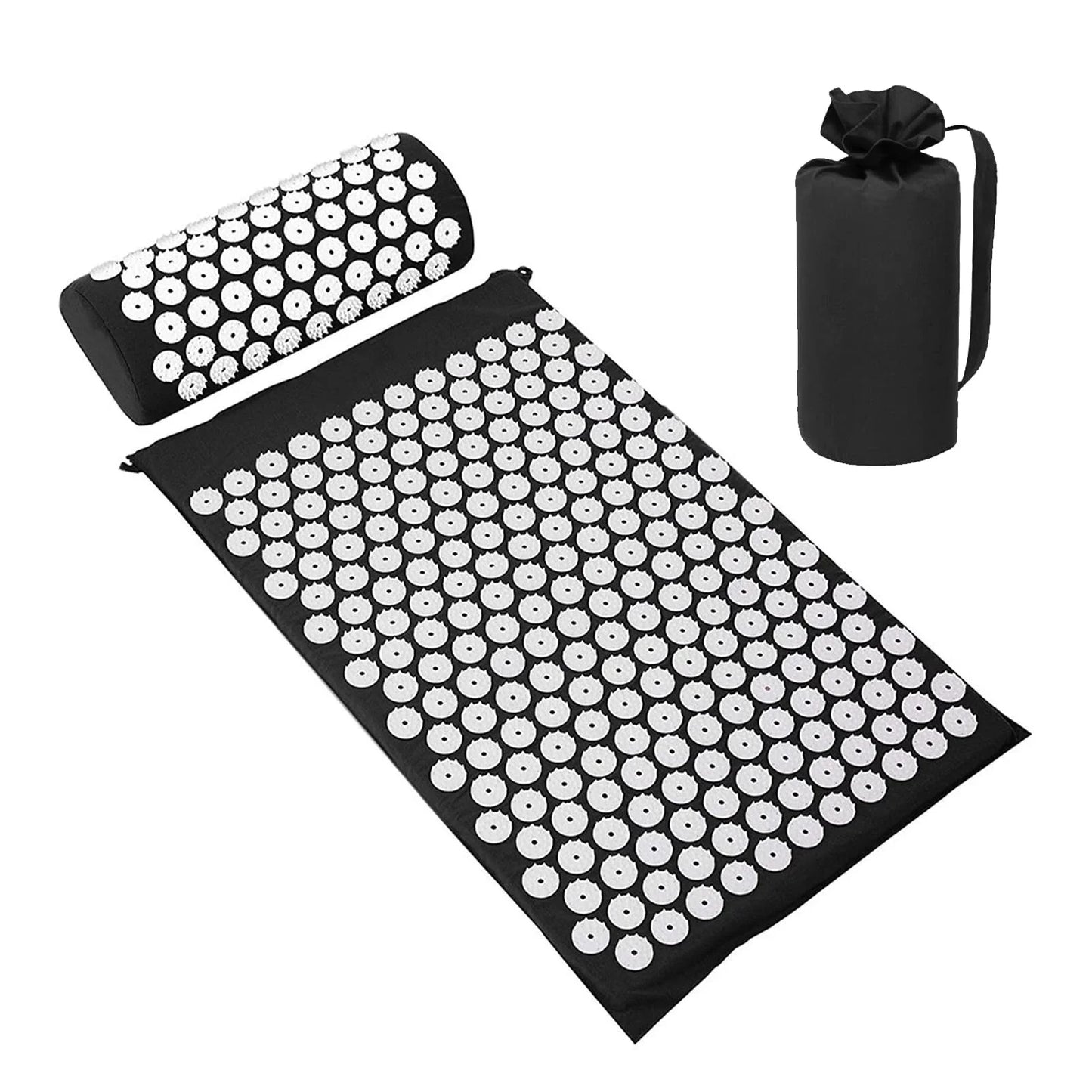 1PC/SET Massager Cushion Acupressure Mat Pillow Relieve Stress Back Pain Massage for Acupuncture Yoga Muscle Relaxation Peaceful Pleasures Health and Wellness Black Set