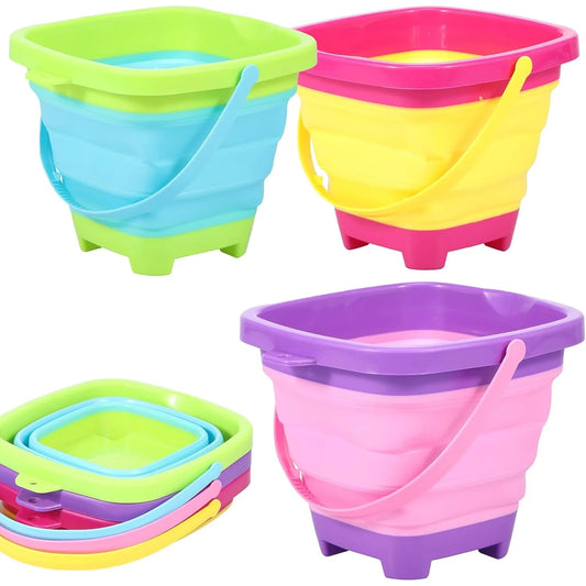 Foldable Silicone Beach Buckets for Kids – 3-Pack Collapsible Kids Beach Toy Set Peaceful Pleasures Health and Wellness