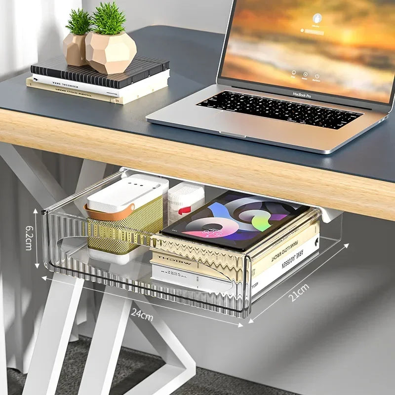 Hidden Self Adhesive Drawer Office Organizer Desk Accessories Under Desk Large Capacity Plastic Stationery Storage Box Drawer Peaceful Pleasures Health and Wellness White-Large
