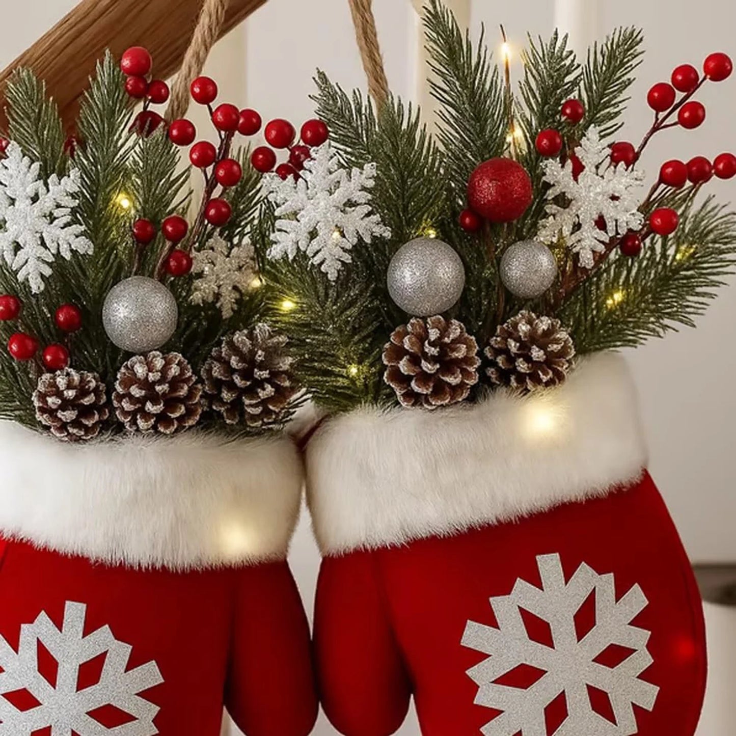 Christmas Gloves Wreath with Light Beautiful Hanging Pendant Christmas Crafts for Christmas Indoor Outdoor Wall Decor Peaceful Pleasures Health and Wellness