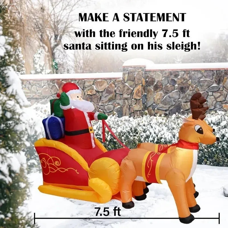 Christmas Inflatable Santa Sleigh with Reindeer & LED Lights