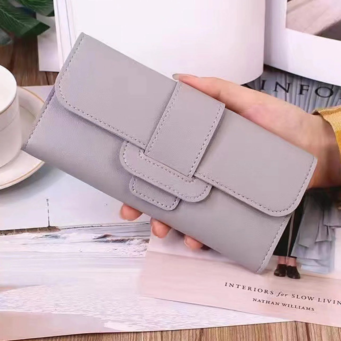 Ultra Slim Thin Leather Wallet Water Resistant Change Pouch Leather Clutch Wallet for Business Female Ladies Peaceful Pleasures Health and Wellness