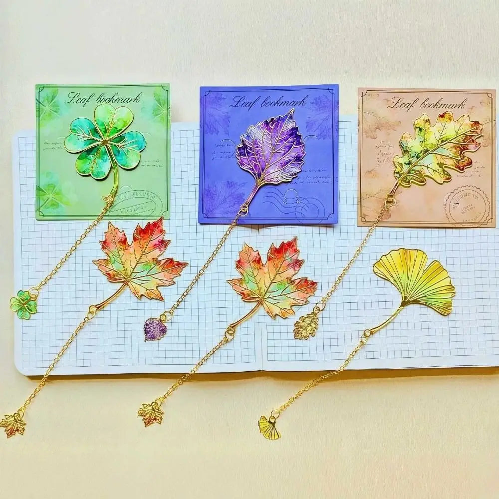 Creative Gift Gilt-Edged Metal Bookmark Pendant Design Exquisite Craft Leaf Bookmark Reading Bookmark School Supplies Peaceful Pleasures Health and Wellness