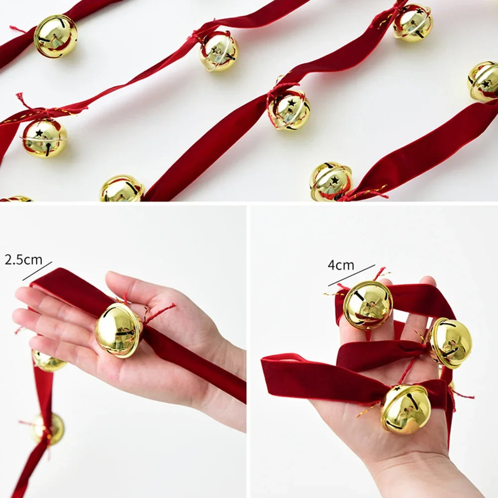 Christmas Velvet Ribbon Bell String – 2.7m Holiday Garland