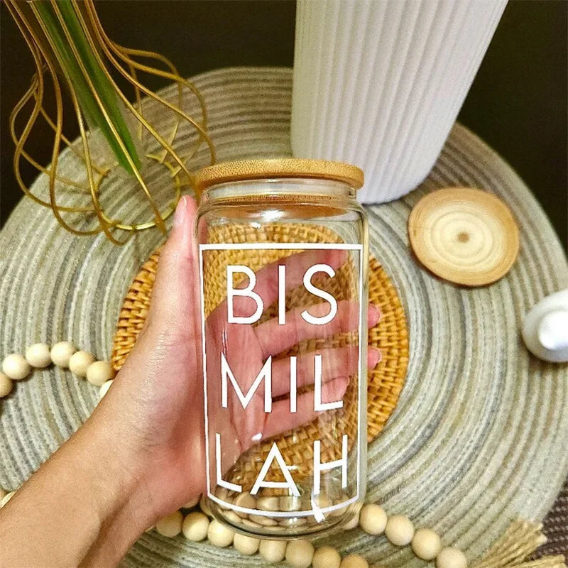 Bismillah Glass Cup | Ramadan Eid Islamic Gift Decorative Glass Cup Peaceful Pleasures Health and Wellness