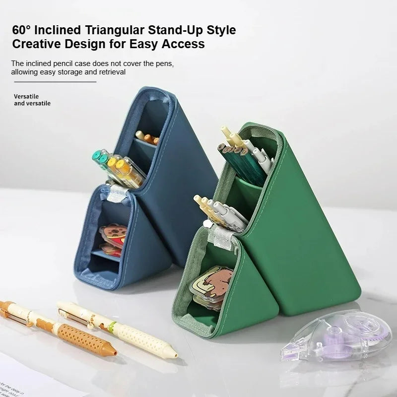 Silicone Pencil Case Large Capacity Triangular Stand-Up Pen Holder
