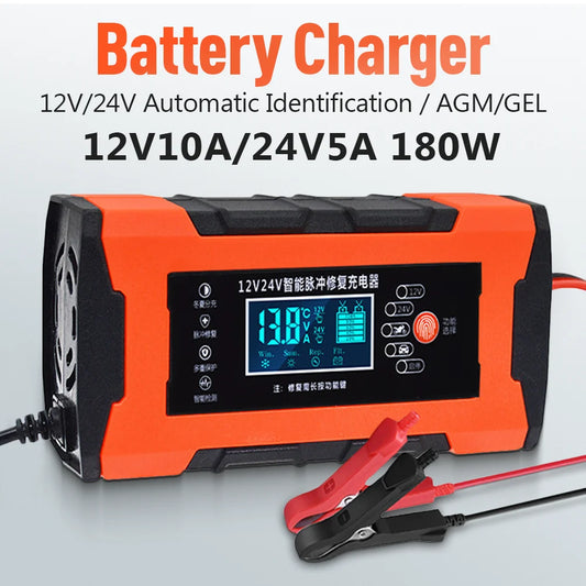 Car Battery Charger 10A 12V Automotive Battery Charger 24V 5A Car Accesorries Digital Display Detection Pulse Repair Car Charger Peaceful Pleasures Health and Wellness