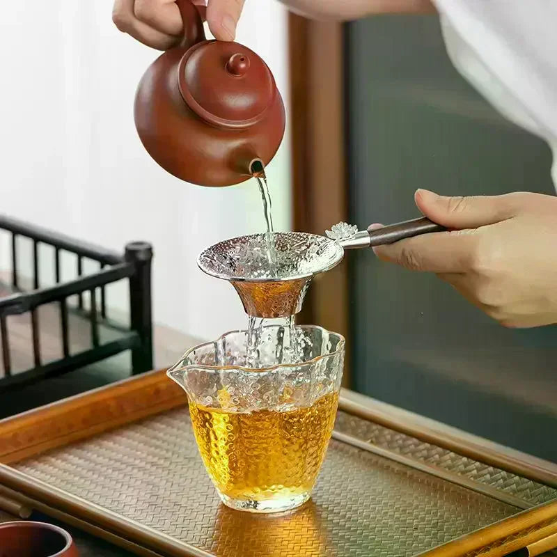 Stainless Steel Mesh Tea Strainer with Drip Tray | Lace Design