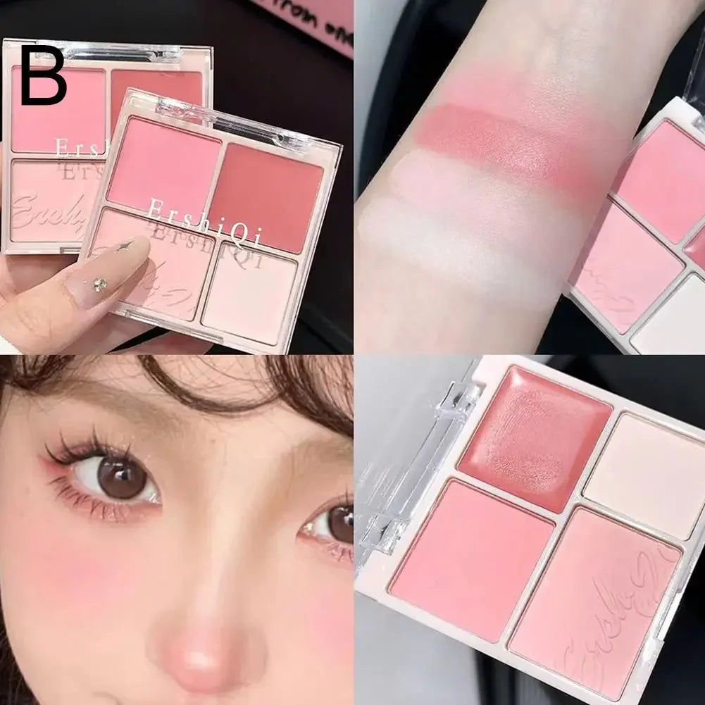 4 Color Matte Pink Blush Palette Shades Pigmented Shimmering Long Lasting Cheek Makeup For Brighten Nude Natural Blusher Palette Peaceful Pleasures Health and Wellness 02