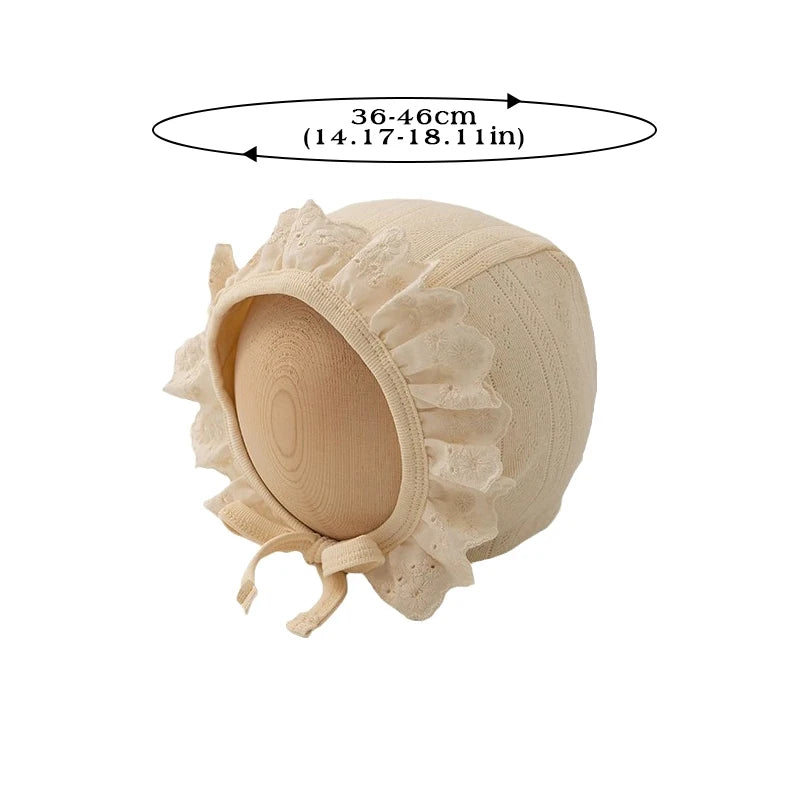 Baby Girl Lace Ruffle Bonnet Hat | Newborn Photo Prop Cap