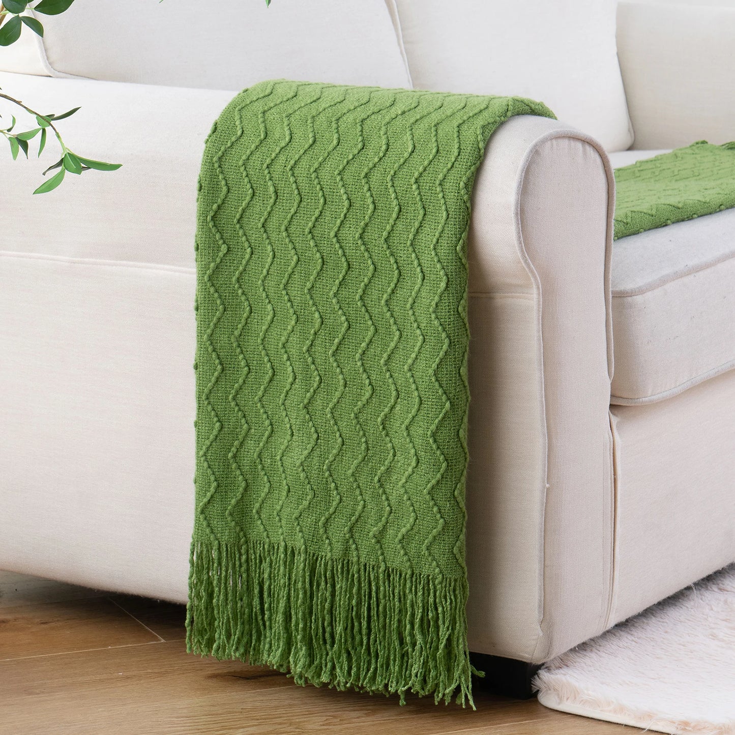 Battilo Green Knit Throw Blanket with Tassels | 50x60" Lightweight