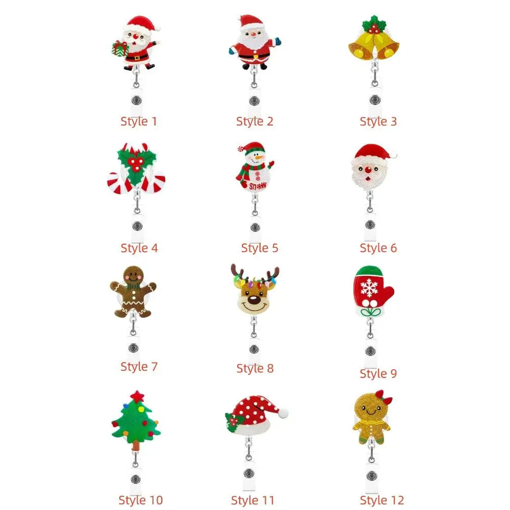 Acrylic Christmas Badge Reel Santa Claus Snowman Elk Retractable Badge Holder Gingerbread Xmas Decoration ID Card Holder Peaceful Pleasures Health and Wellness