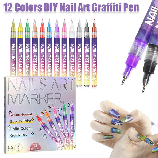 12-Piece Acrylic Nail Art Pens – 12 Color Fine Tip Markers Set Peaceful Pleasures Health and Wellness
