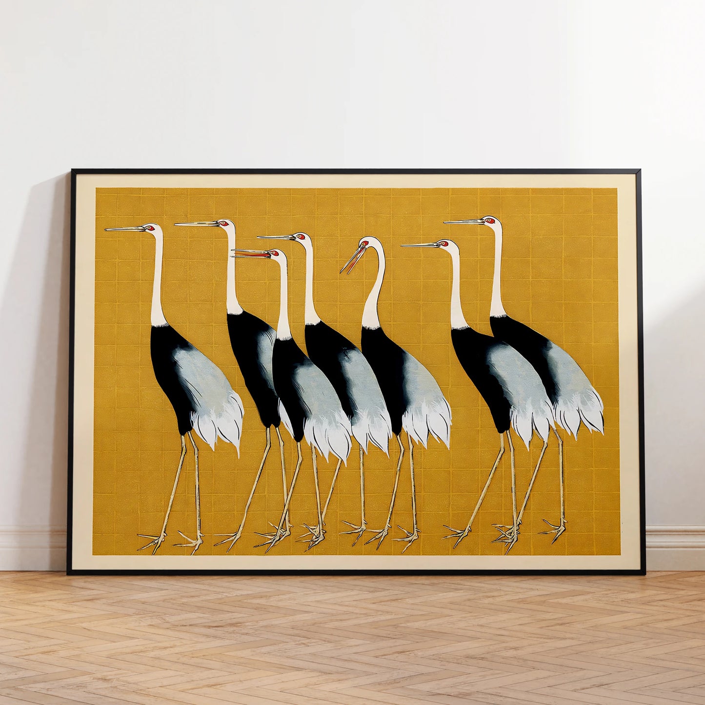 Minimalist Ogata Korin - 7 Japanese Birds Wall Art Print Canvas Painting Poster Picture For Living Room,Bedroom Home Decor Peaceful Pleasures Health and Wellness G4360 30x40cm Black Framed