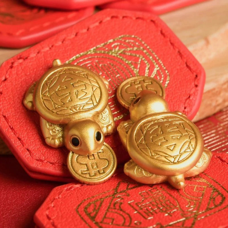 New Dajia Jenn Lann Temple Wealth Attracting Turtle Omamori Money Guard Mini Gold Turtle Amulet Leather Case Decoration Ornament Peaceful Pleasures Health and Wellness