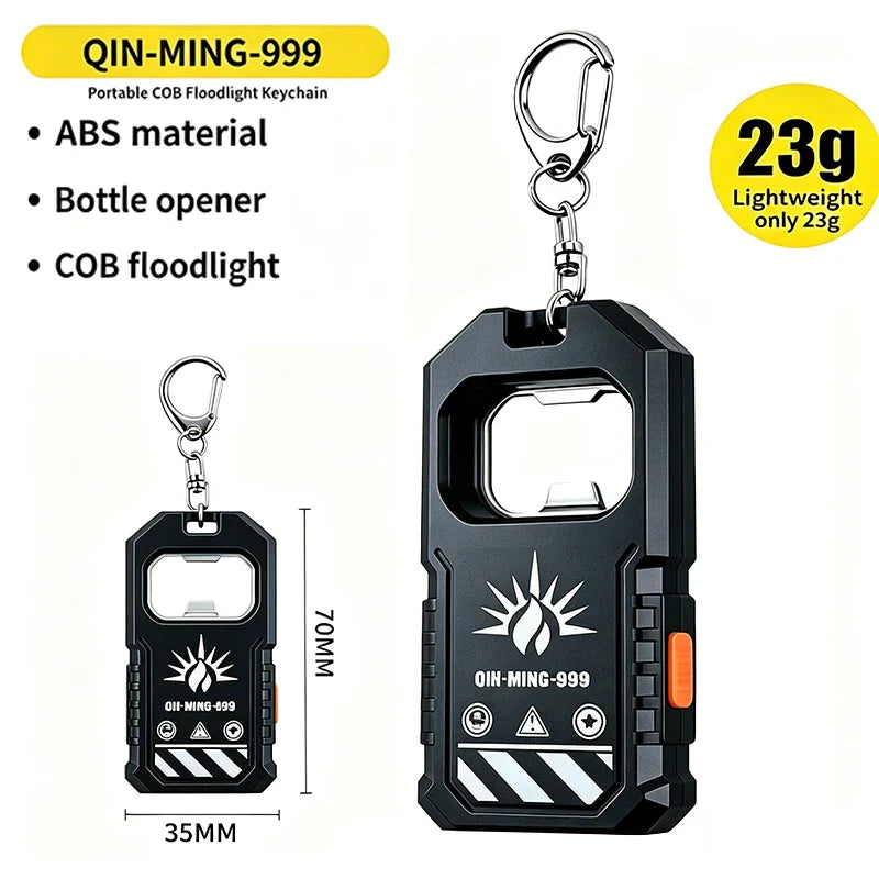 COB LED Keychain Flashlight USB-C Rechargeable + Bottle Opener