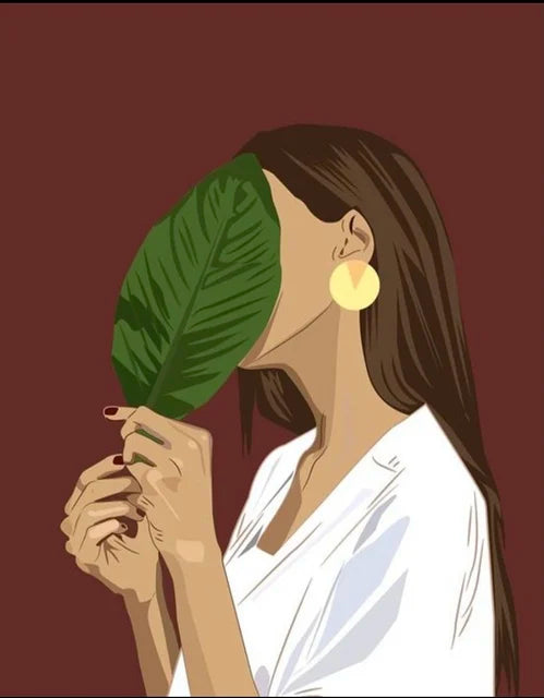 Nordic Wall Art Abstract Fashion Women And Leaf Prints Posters Gift for Girls Canvas Prints Pictures Room Decor Figure Painting Peaceful Pleasures Health and Wellness I 35x45cm