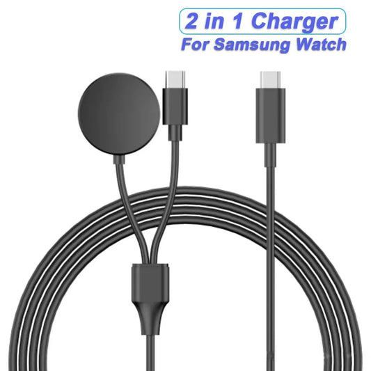 2-in-1 charger for Samsung Galaxy Watch 7/6/5/5 Pro USB-C smartwatch and smartphone charger replacement charging base cable Peaceful Pleasures Health and Wellness