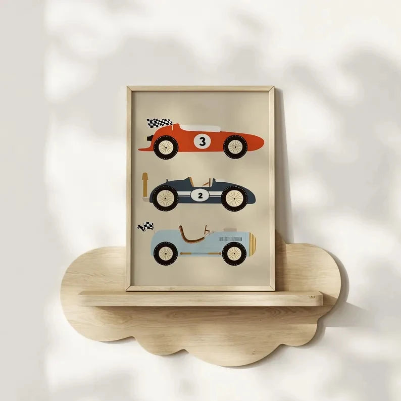 Cartoon Retro Racing Cars Canvas Wall Art | Kids Room Decor