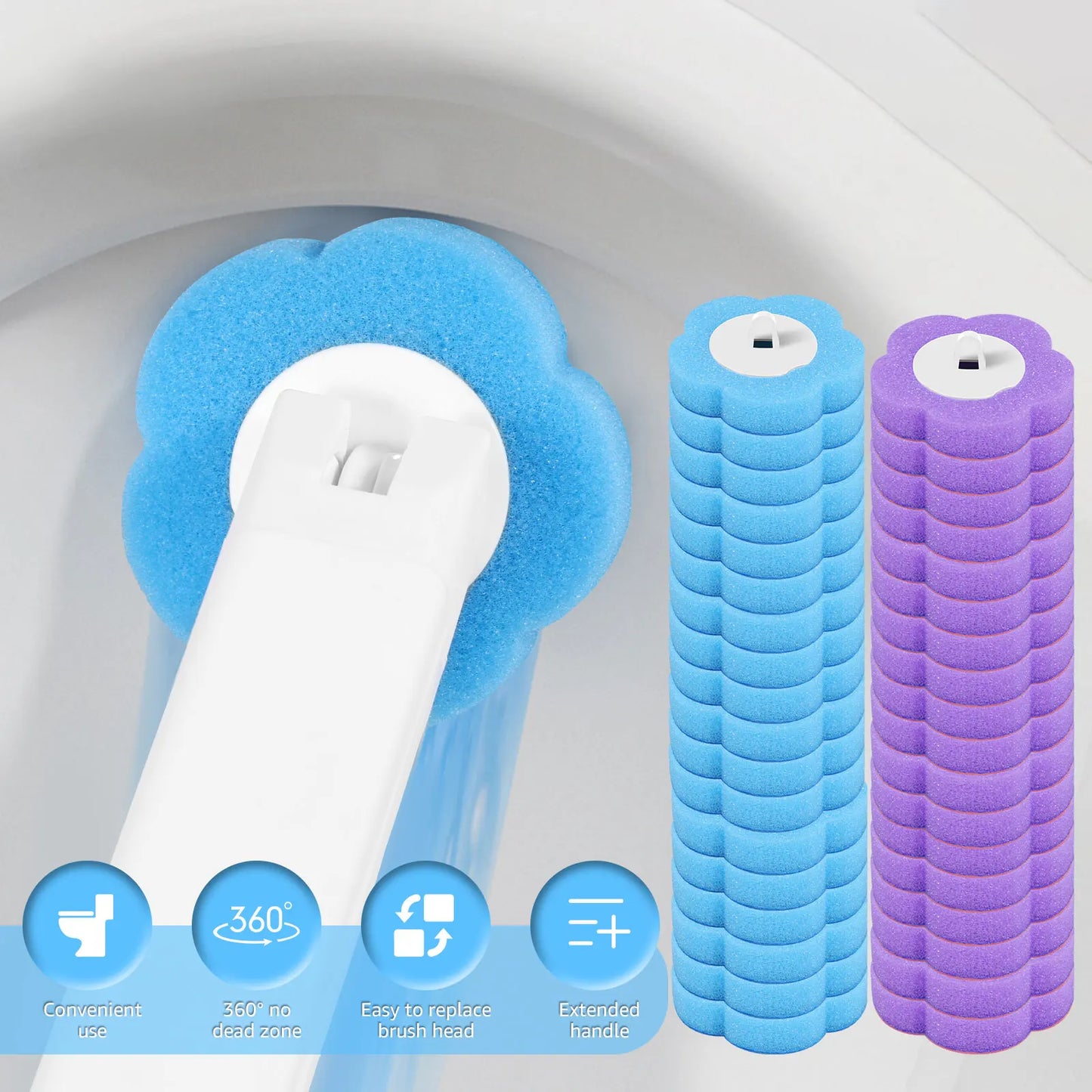 Disposable Toilet Brush Kit – Auto-Lid, Long Handle & 30 Heads