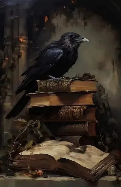 Victorian Gothic Black Cat Raven Canvas Wall Art Print | Occult Décor Gothic Canvas Print Peaceful Pleasures Health and Wellness ZLH5380 90x130cm No Frame