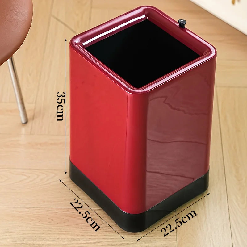 Minimalist Large Capacity Trash Bin - No Cover, Hidden Wheel Design, Multi-Functional, Home Essential, Space-Saving Peaceful Pleasures Health and Wellness Square Red