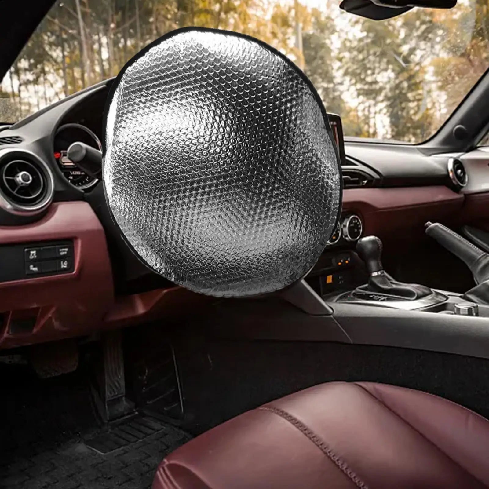 Car Sun Visor Auto Steering Wheel Sun Shade Steering Wheel Sun Block Aluminum Foil Reflector Car Interior Accessories Peaceful Pleasures Health and Wellness