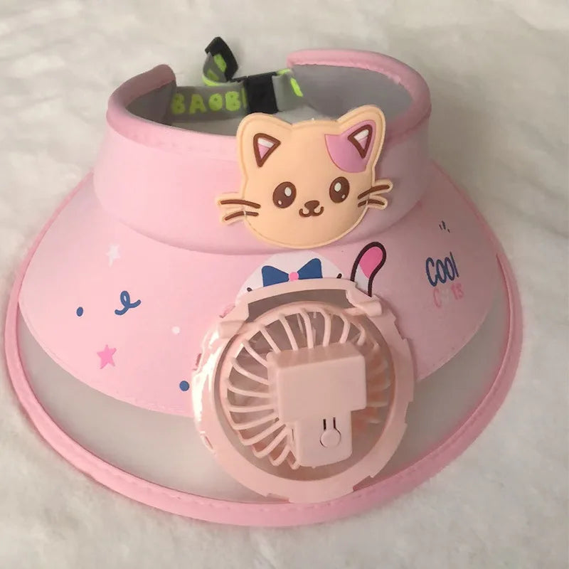 Kids Sun Visor Hat with Fan | 3-Speed USB Rechargeable UV Cap